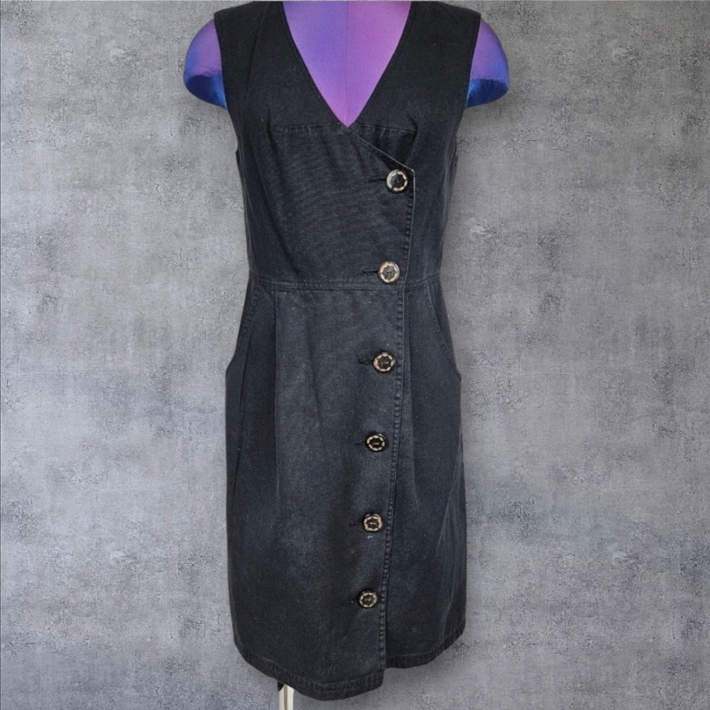 Anthropologie Lil Off the Beat Apron Black Dress Size 4 Women's A19